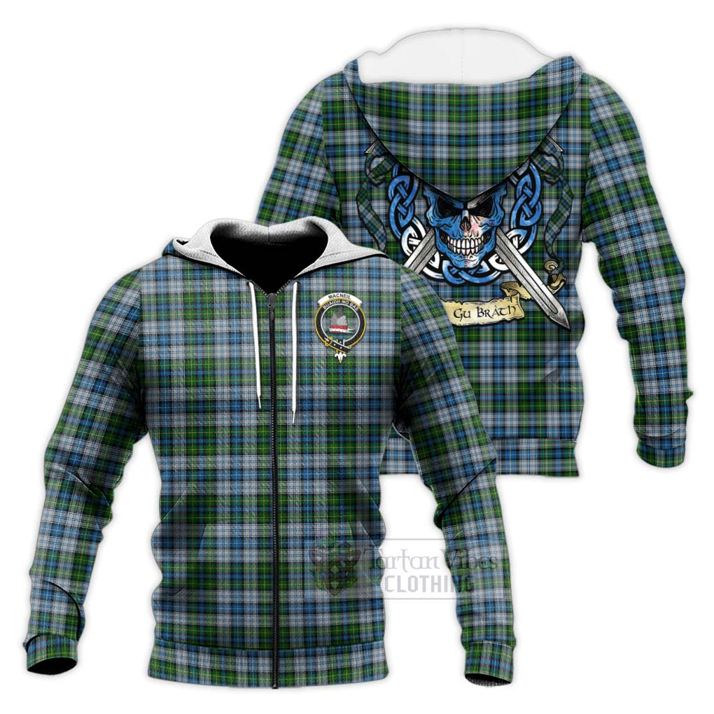 Tartan Vibes Clothing MacNeil (McNeil) Tartan Knitted Hoodie with Family Crest Celtic Skull Style