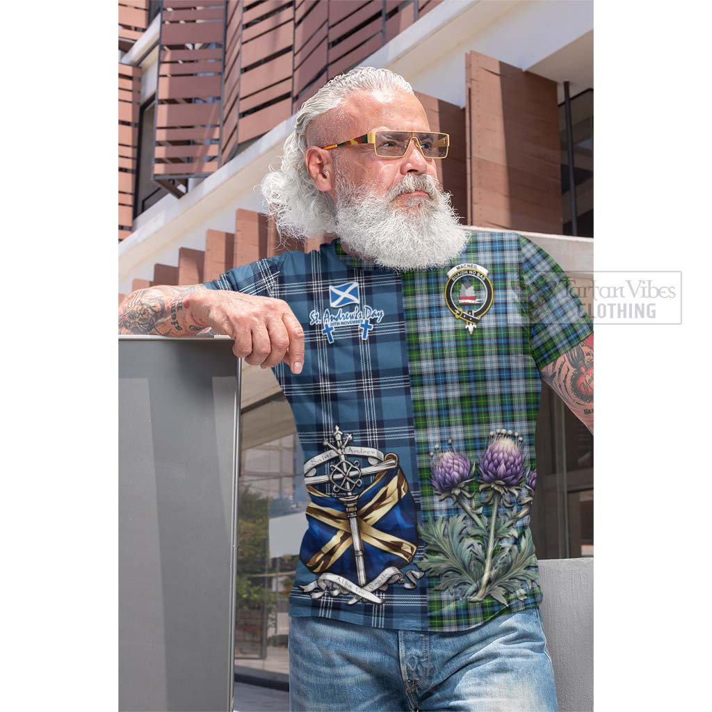 Tartan Vibes Clothing MacNeil (McNeil) Tartan Cotton T-shirt Happy St. Andrew's Day Half Tartan Style