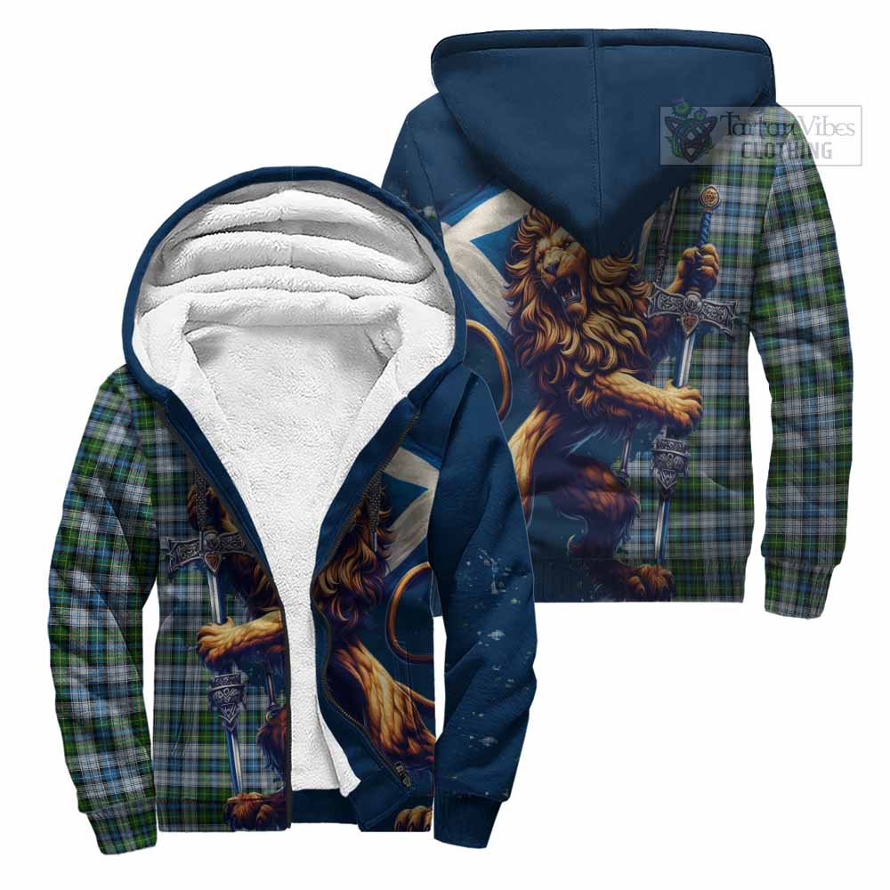 Tartan Vibes Clothing MacNeil (McNeil) Tartan Family Crest Sherpa Hoodie with Scottish Majestic Lion