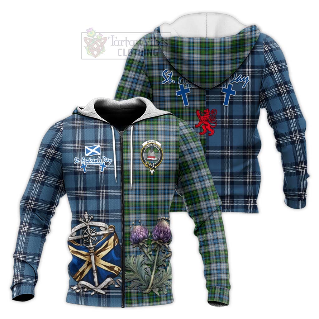 Tartan Vibes Clothing MacNeil (McNeil) Tartan Knitted Hoodie Happy St. Andrew's Day Half Tartan Style