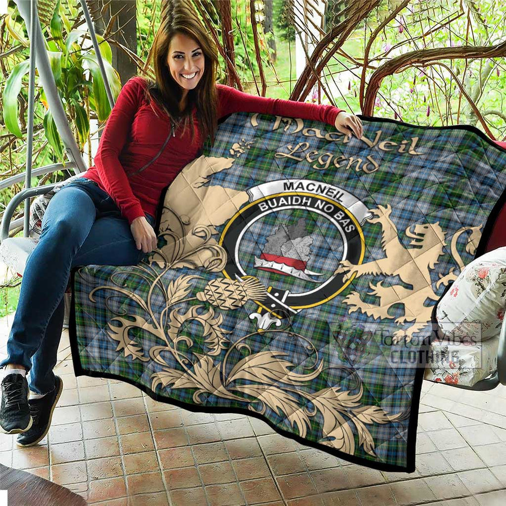 Tartan Vibes Clothing MacNeil (McNeil) Tartan Quilt with Family Crest and Scottish Symbol Style