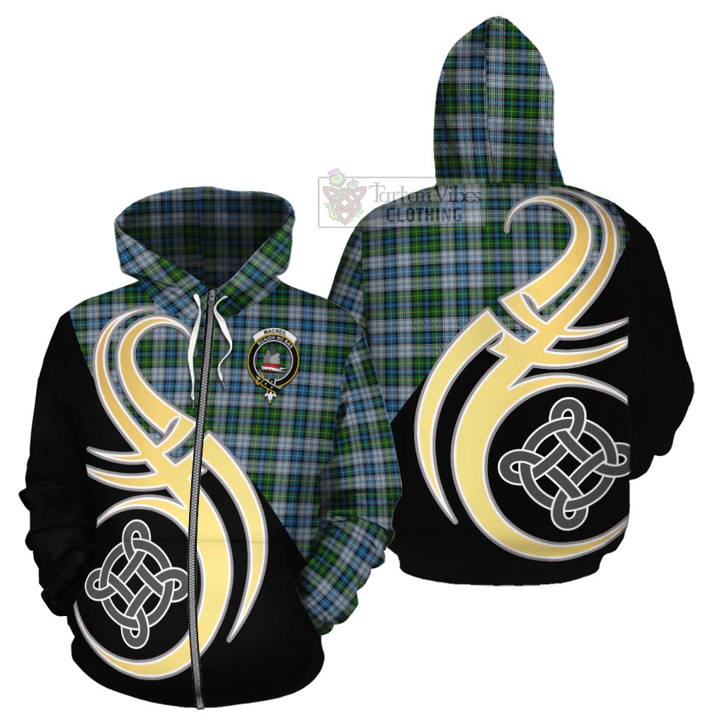 Tartan Vibes Clothing MacNeil (McNeil) Tartan Cotton Hoodie with Family Crest and Celtic Symbol Style