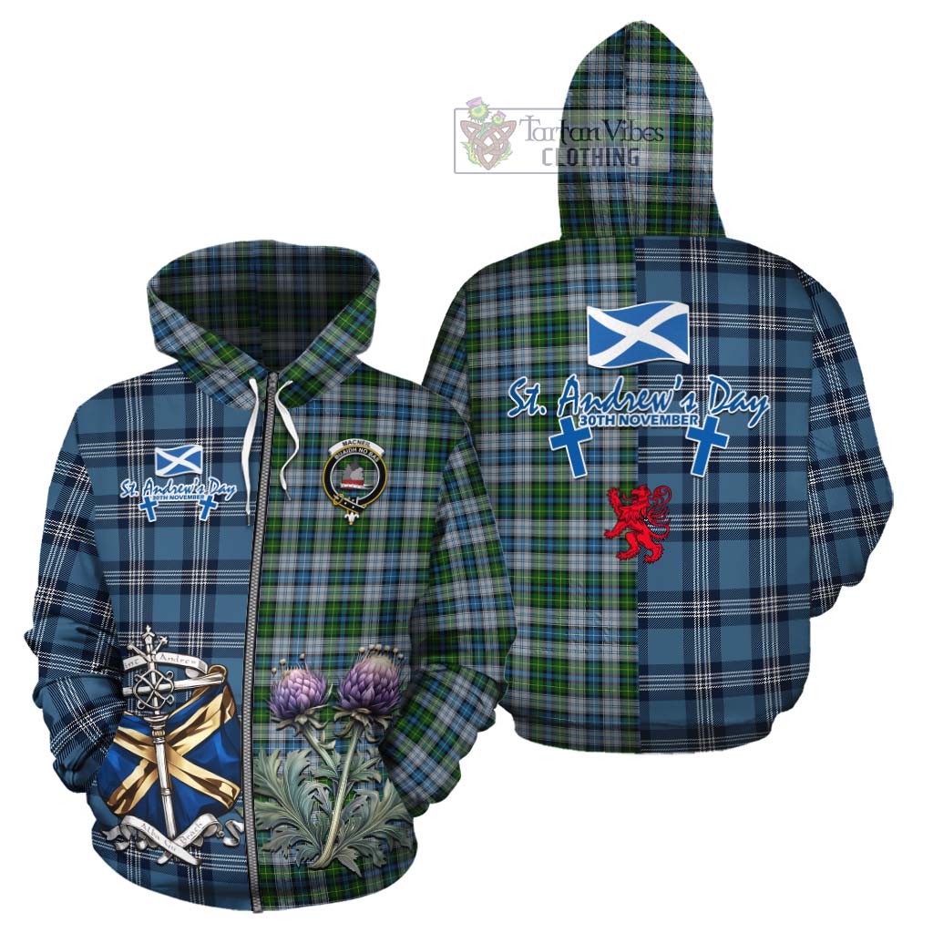 Tartan Vibes Clothing MacNeil (McNeil) Tartan Cotton Hoodie Happy St. Andrew's Day Half Tartan Style