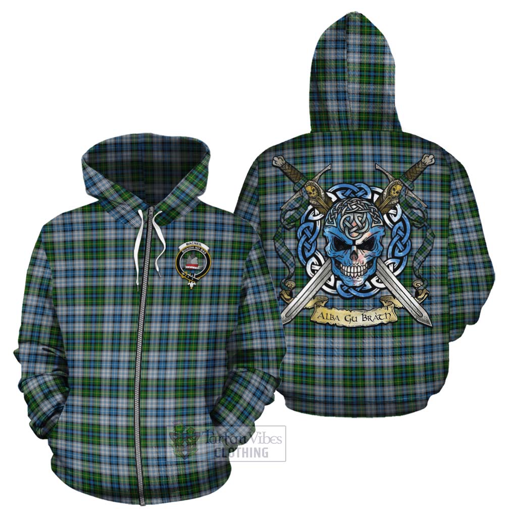 Tartan Vibes Clothing MacNeil (McNeil) Tartan Cotton Hoodie with Family Crest Celtic Skull Style