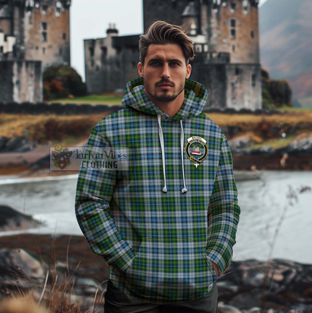 Tartan Vibes Clothing MacNeil (McNeil) Tartan Cotton Hoodie with Family Crest and Bearded Skull Holding Bottles of Whiskey