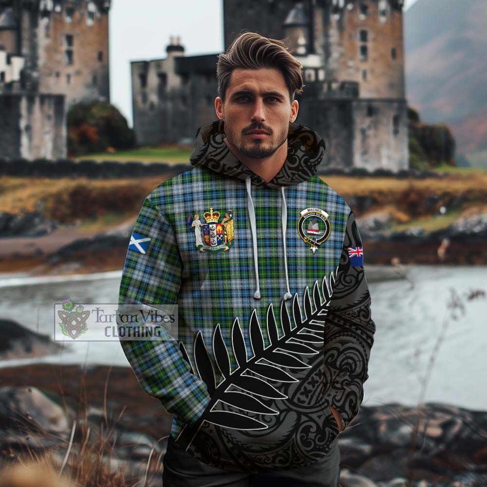 Tartan Vibes Clothing MacNeil (McNeil) Crest Tartan Cotton Hoodie with New Zealand Silver Fern Half Style