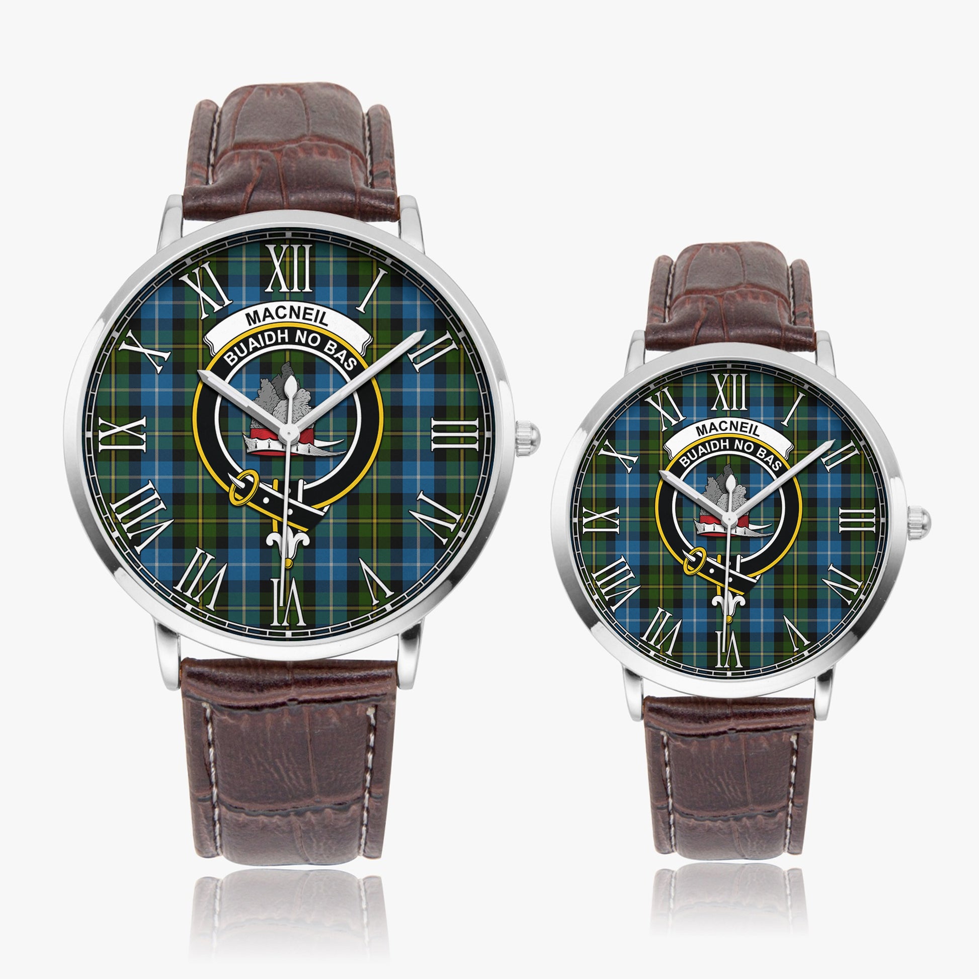 MacNeil of Barra Tartan Family Crest Leather Strap Quartz Watch - Tartanvibesclothing