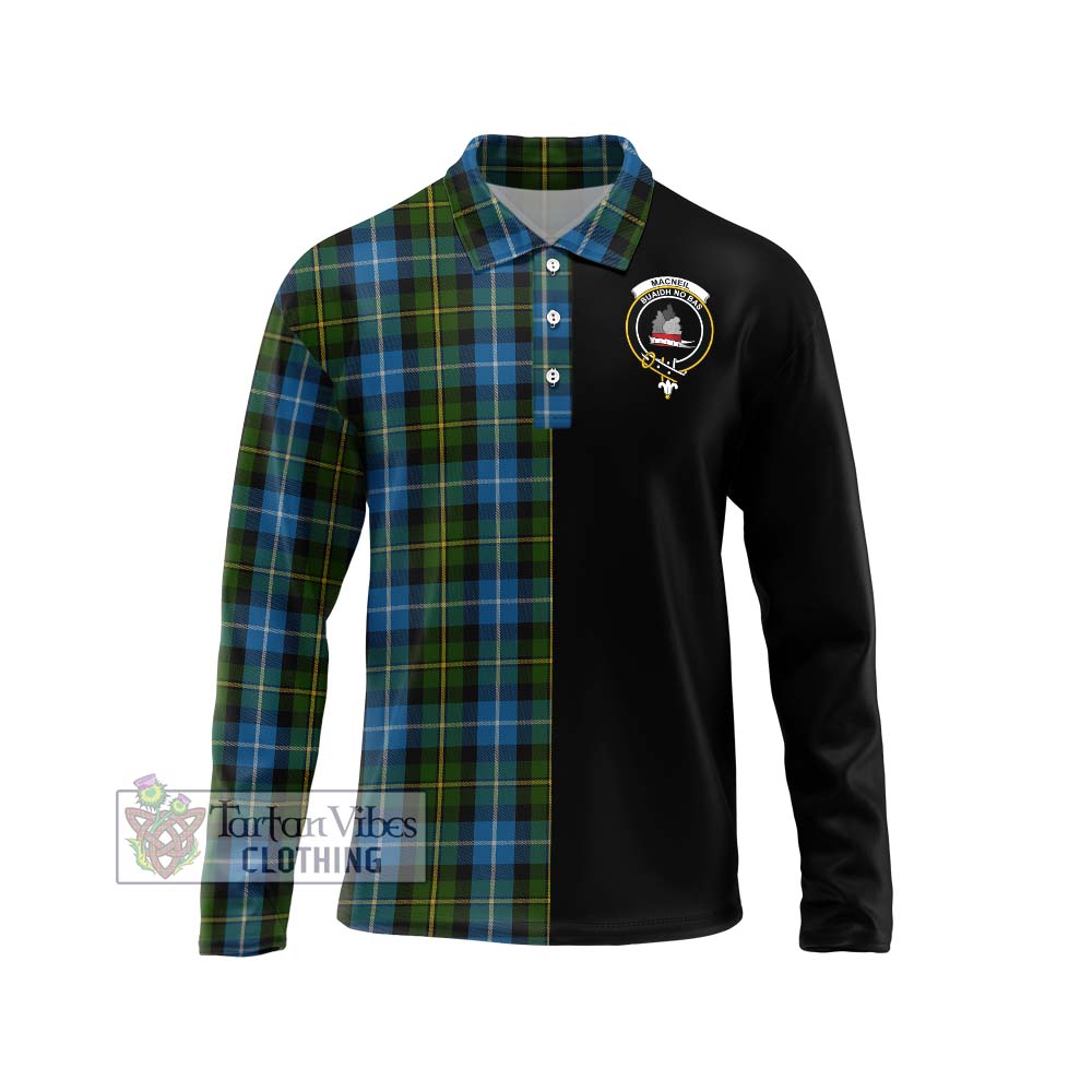 MacNeil of Barra Tartan Long Sleeve Polo Shirt with Family Crest and Half Of Me Style Unisex - Tartanvibesclothing Shop