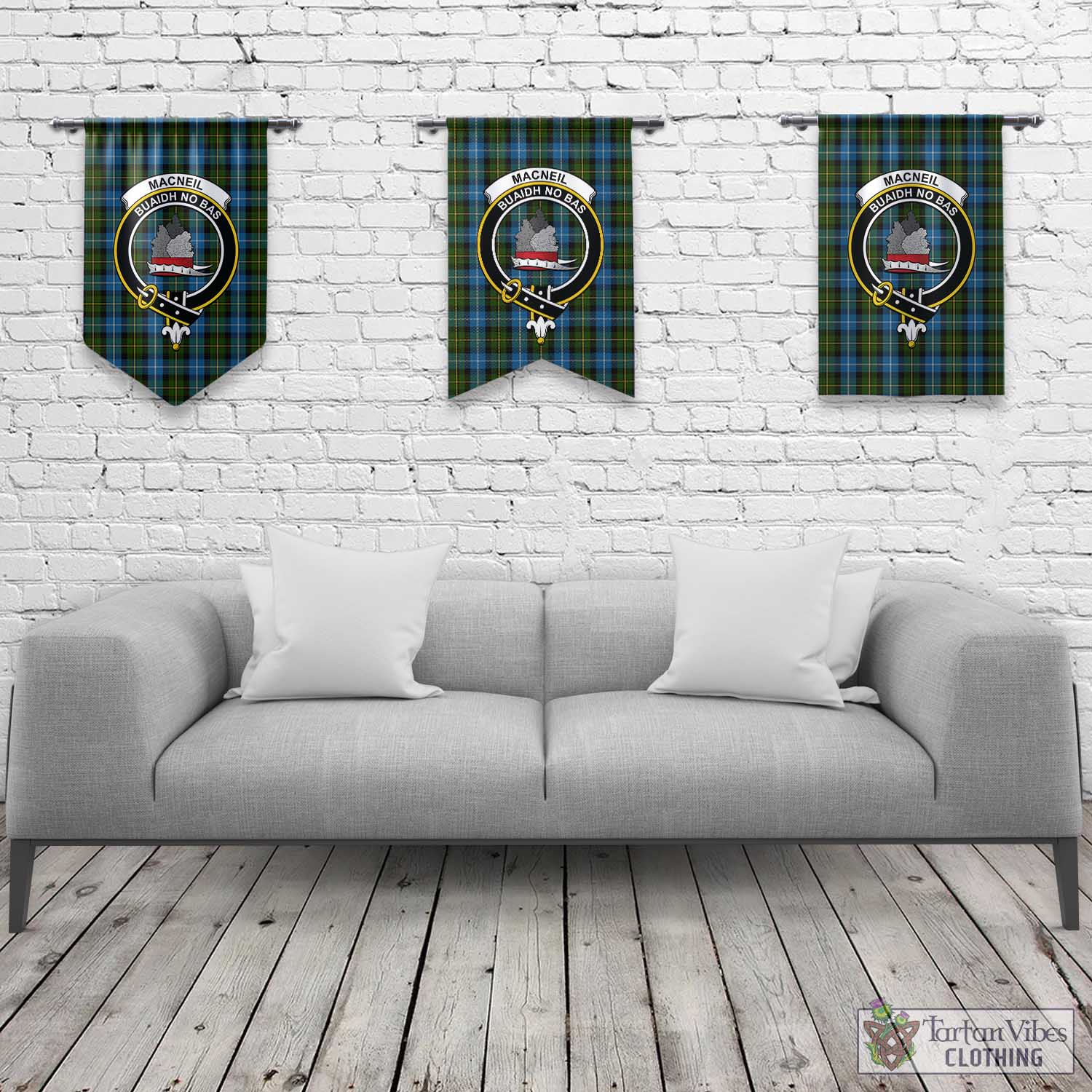 Tartan Vibes Clothing MacNeil of Barra Tartan Gonfalon, Tartan Banner with Family Crest