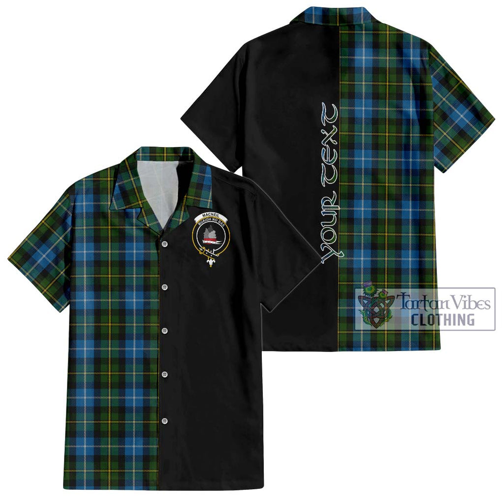 MacNeil of Barra Tartan Short Sleeve Button Shirt with Family Crest and Half Of Me Style Kid - Tartanvibesclothing Shop