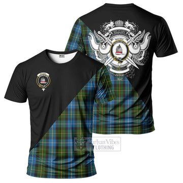 MacNeil of Barra Tartan T-Shirt with Family Crest and Military Logo Style