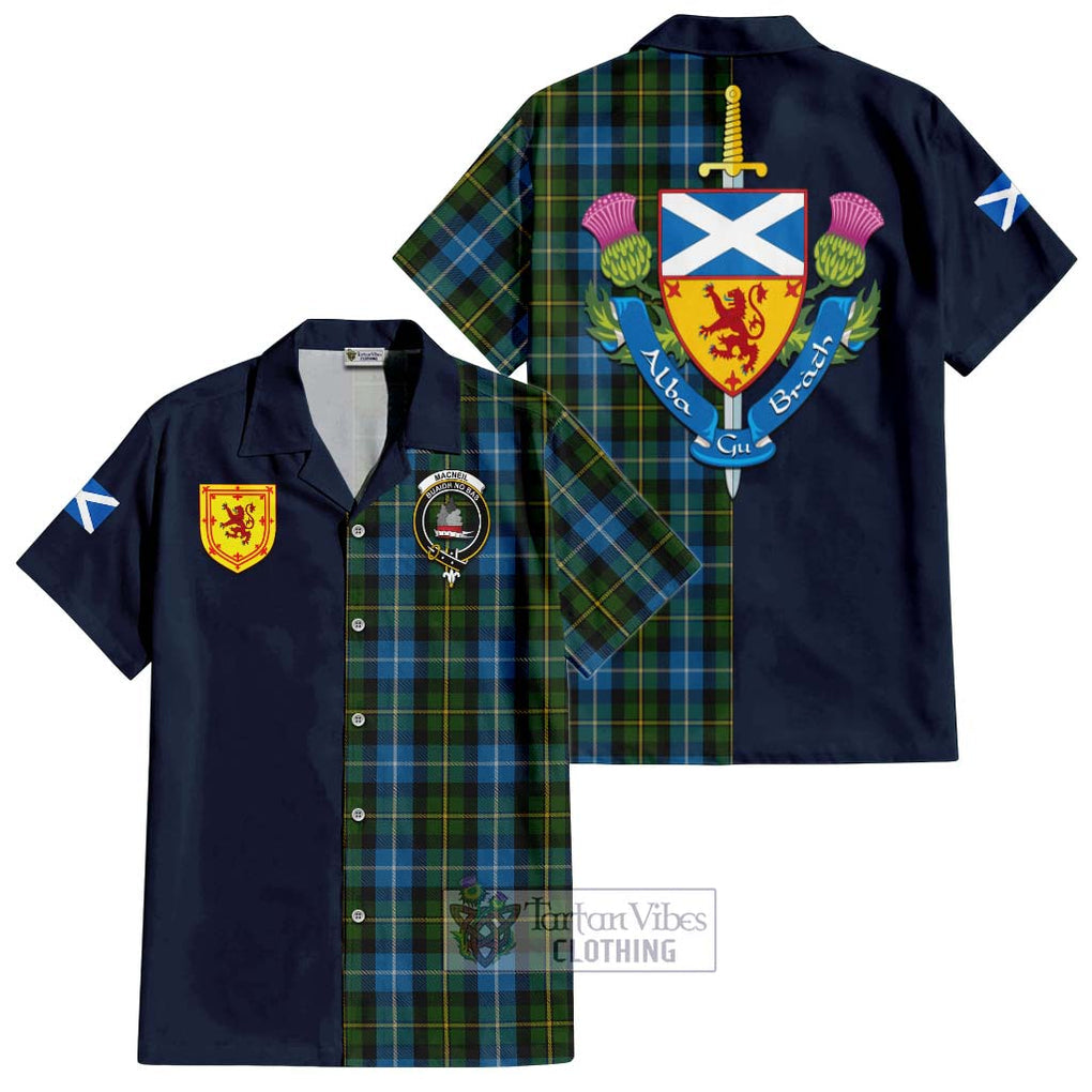 Tartan Vibes Clothing MacNeil of Barra Tartan Short Sleeve Button Shirt with Scottish Lion Royal Arm Half Style