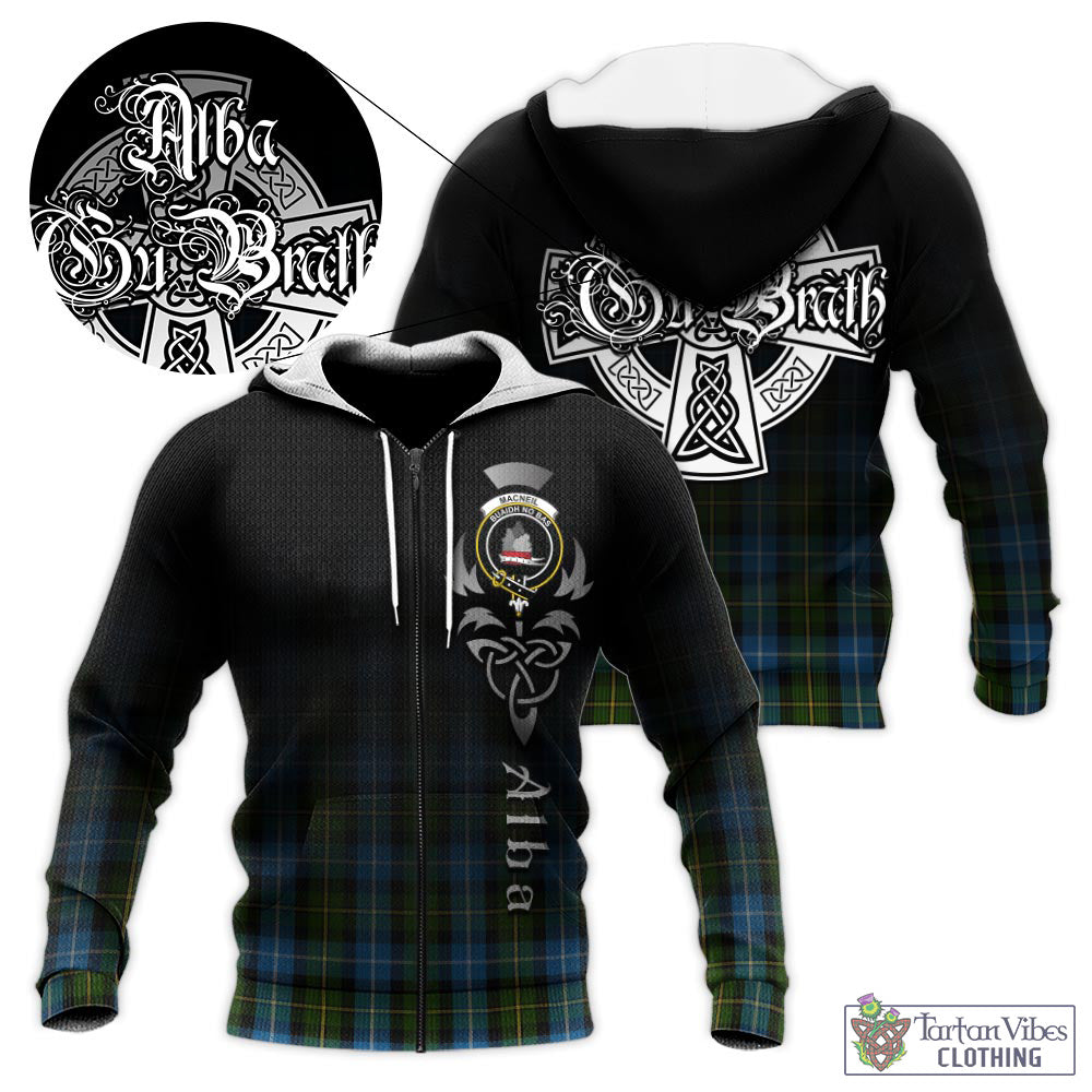 Tartan Vibes Clothing MacNeil of Barra Tartan Knitted Hoodie Featuring Alba Gu Brath Family Crest Celtic Inspired