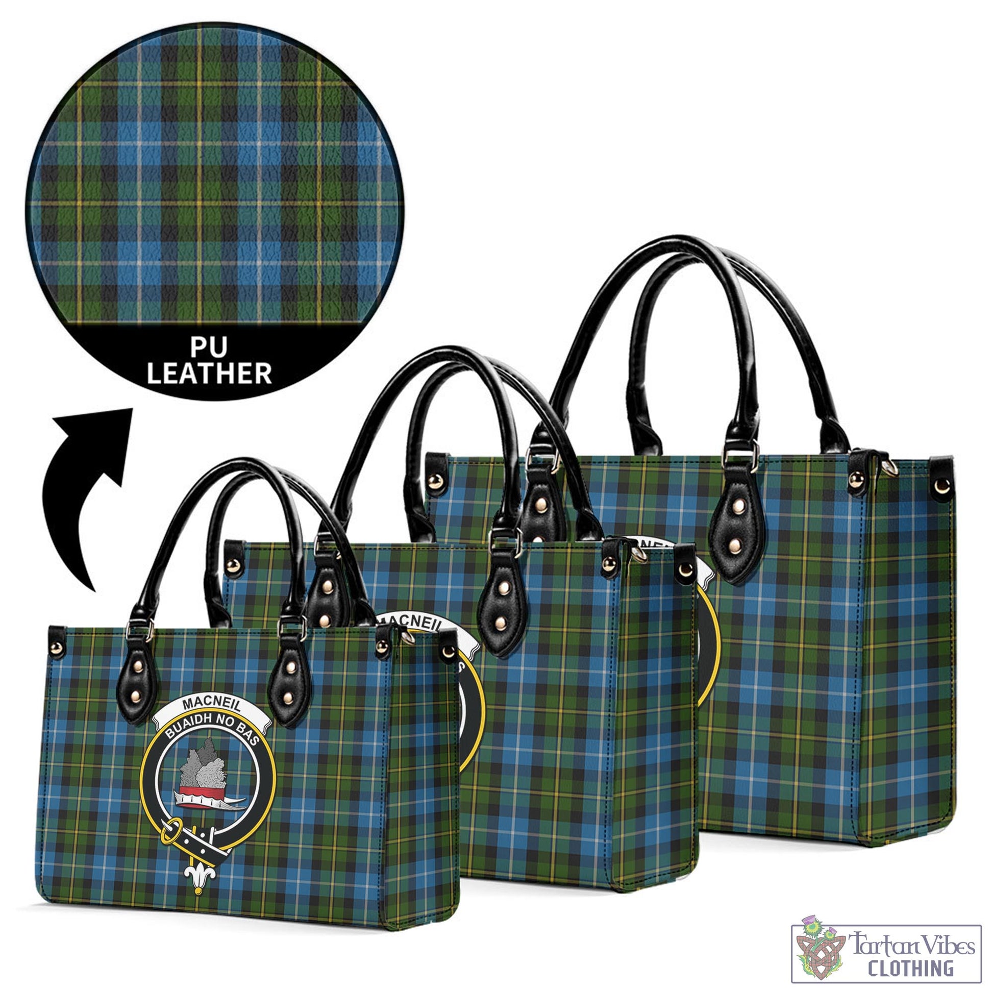 Tartan Vibes Clothing MacNeil of Barra Tartan Luxury Leather Handbags with Family Crest