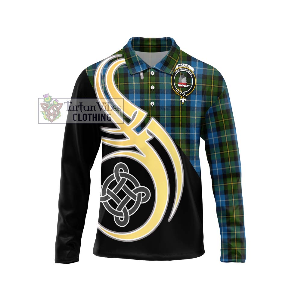 MacNeil of Barra Tartan Long Sleeve Polo Shirt with Family Crest and Celtic Symbol Style Unisex - Tartan Vibes Clothing