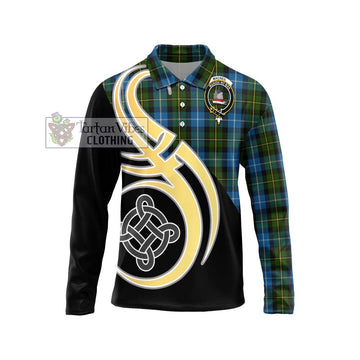 MacNeil of Barra Tartan Long Sleeve Polo Shirt with Family Crest and Celtic Symbol Style