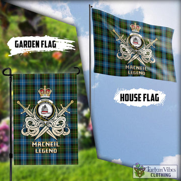 MacNeil of Barra Tartan Flag with Clan Crest and the Golden Sword of Courageous Legacy