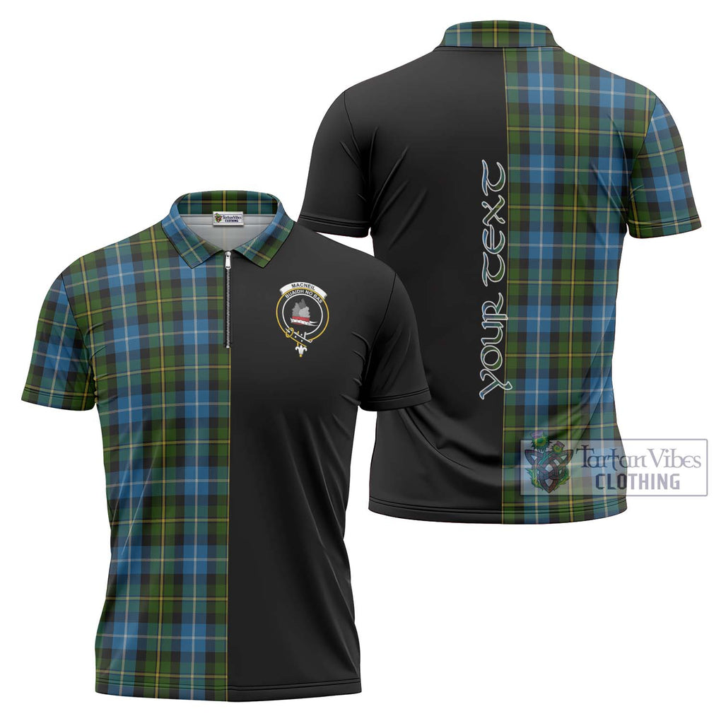 MacNeil of Barra Tartan Zipper Polo Shirt with Family Crest and Half Of Me Style Unisex - Tartanvibesclothing Shop