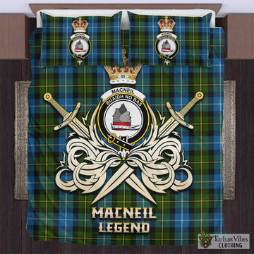 MacNeil of Barra Tartan Bedding Set with Clan Crest and the Golden Sword of Courageous Legacy