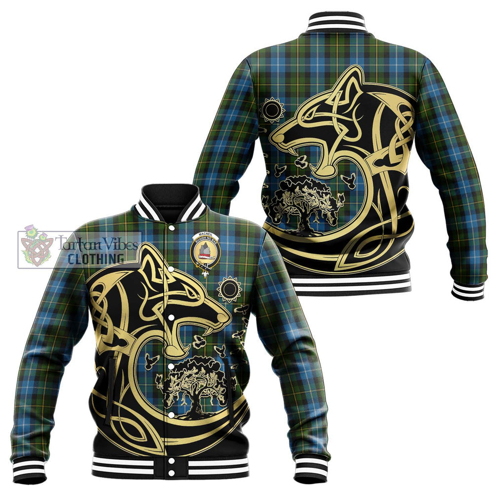 MacNeil of Barra Tartan Baseball Jacket with Family Crest Celtic Wolf Style Unisex - Tartan Vibes Clothing