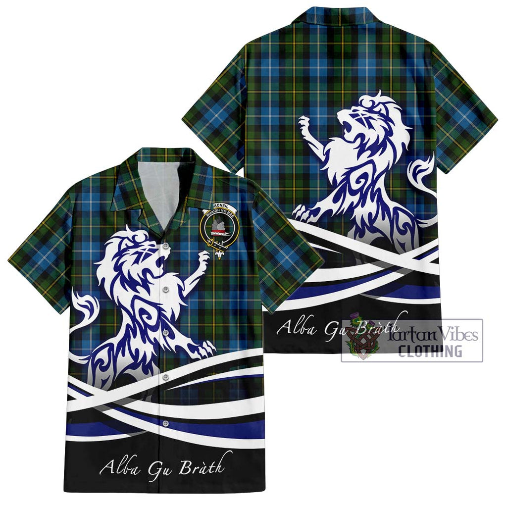 MacNeil of Barra Tartan Short Sleeve Button Shirt with Alba Gu Brath Regal Lion Emblem Kid - Tartanvibesclothing Shop