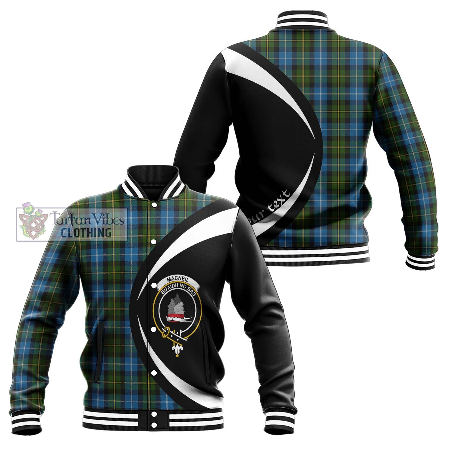 MacNeil of Barra Tartan Baseball Jacket with Family Crest Circle Style Unisex - Tartan Vibes Clothing