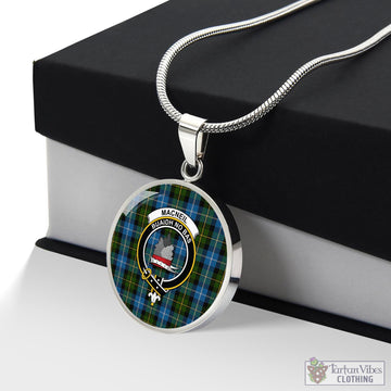 MacNeil of Barra Tartan Circle Necklace with Family Crest