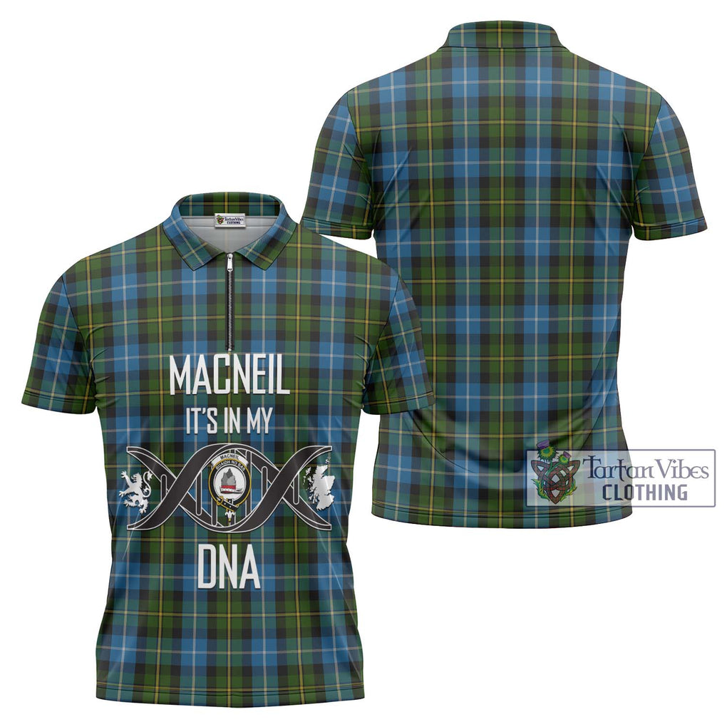 MacNeil of Barra Tartan Zipper Polo Shirt with Family Crest DNA In Me Style Unisex - Tartanvibesclothing Shop