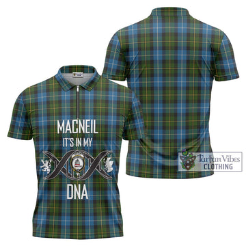 MacNeil of Barra Tartan Zipper Polo Shirt with Family Crest DNA In Me Style