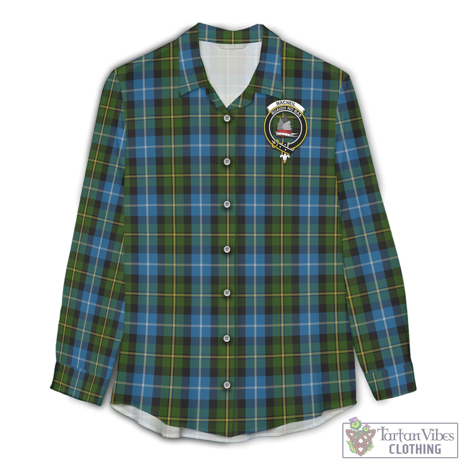 Tartan Vibes Clothing MacNeil of Barra Tartan Womens Casual Shirt with Family Crest