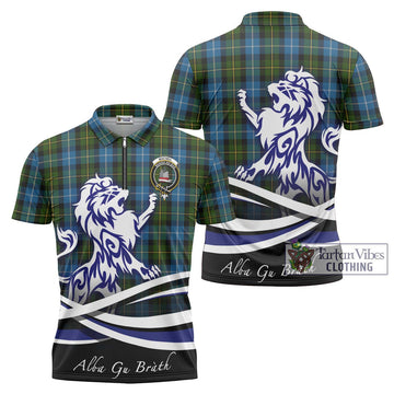 MacNeil of Barra Tartan Zipper Polo Shirt with Alba Gu Brath Regal Lion Emblem