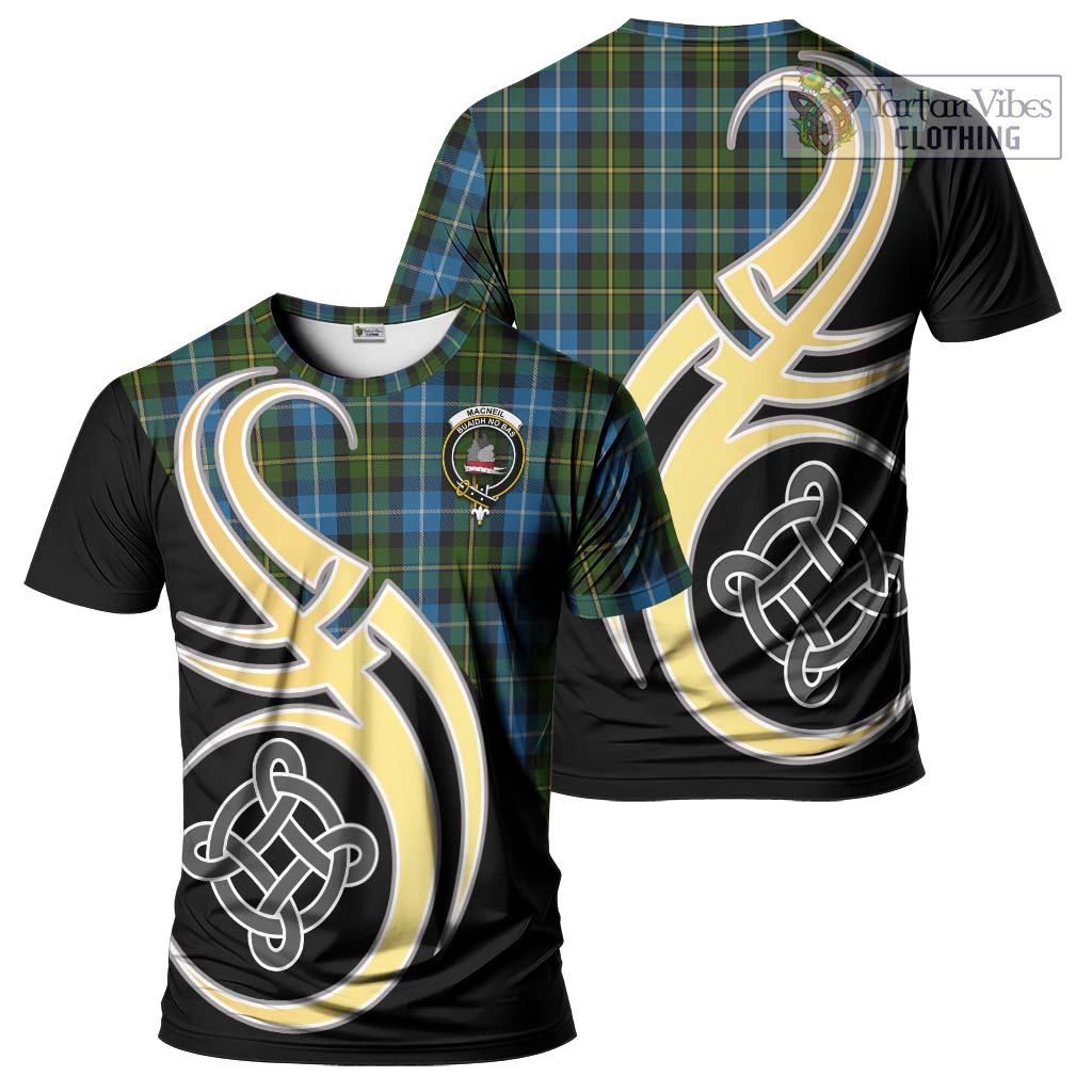 Tartan Vibes Clothing MacNeil of Barra Tartan T-Shirt with Family Crest and Celtic Symbol Style