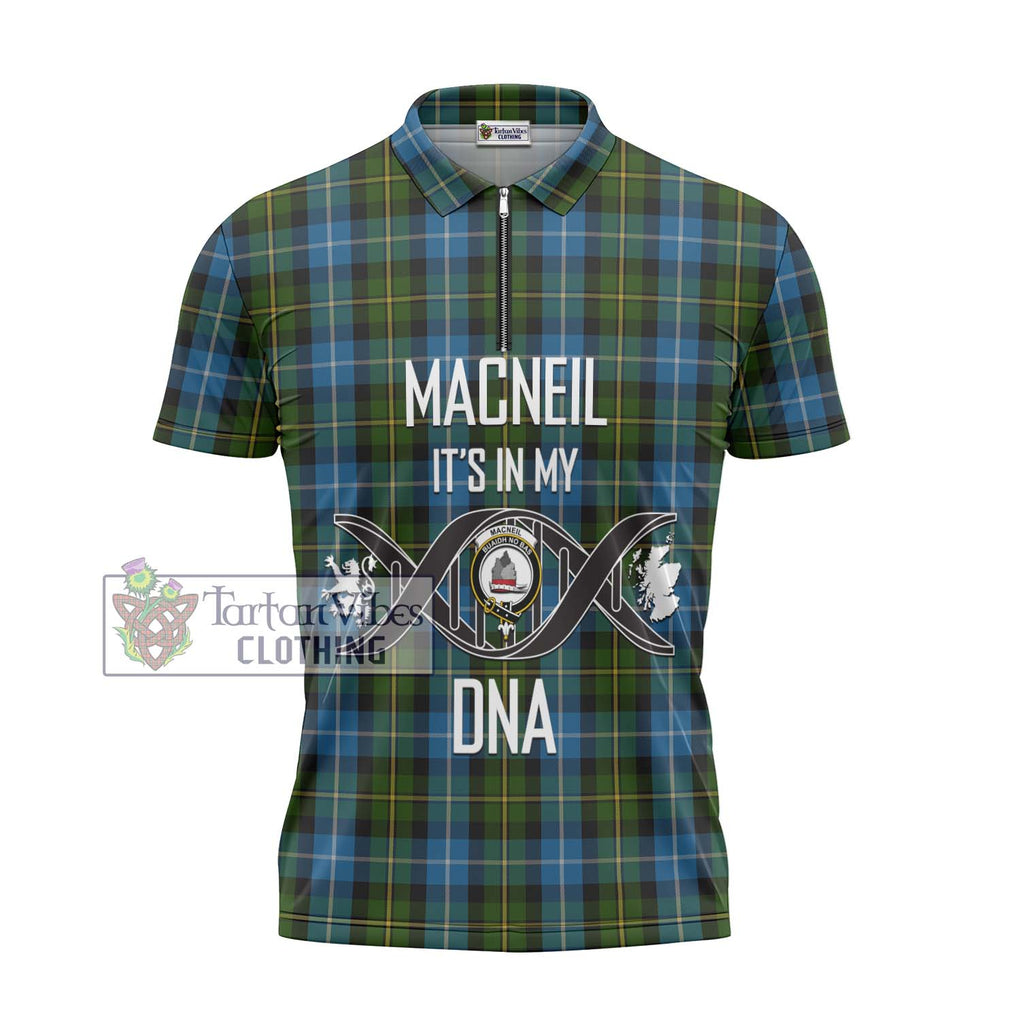 MacNeil of Barra Tartan Zipper Polo Shirt with Family Crest DNA In Me Style - Tartanvibesclothing Shop