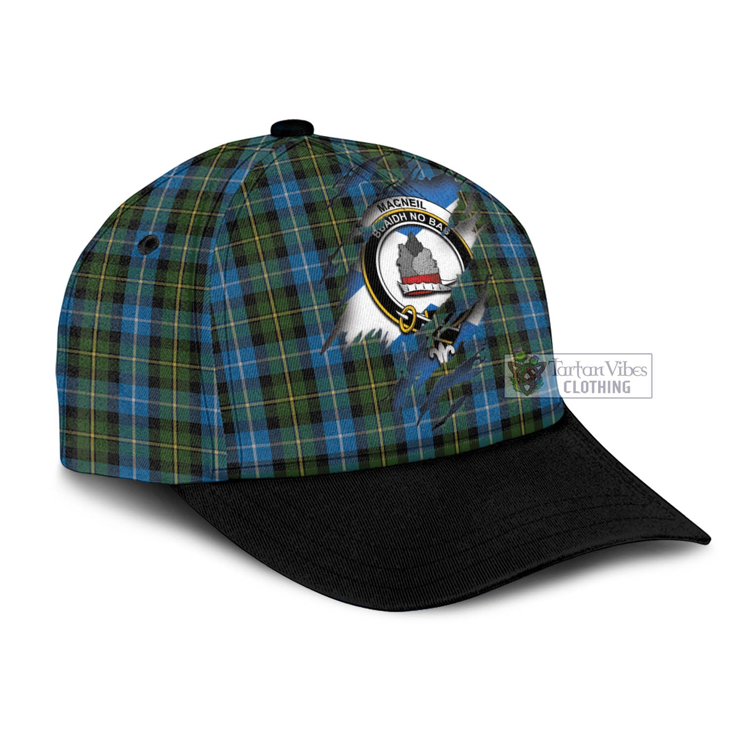 Tartan Vibes Clothing MacNeil of Barra Tartan Classic Cap with Family Crest In Me Style