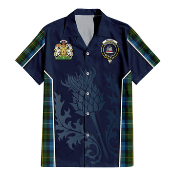 MacNeil of Barra Tartan Short Sleeve Button Up Shirt with Family Crest and Scottish Thistle Vibes Sport Style