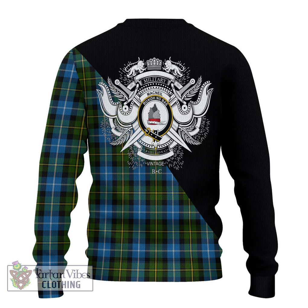 MacNeil of Barra Tartan Knitted Sweater with Family Crest and Military Logo Style - Tartanvibesclothing Shop