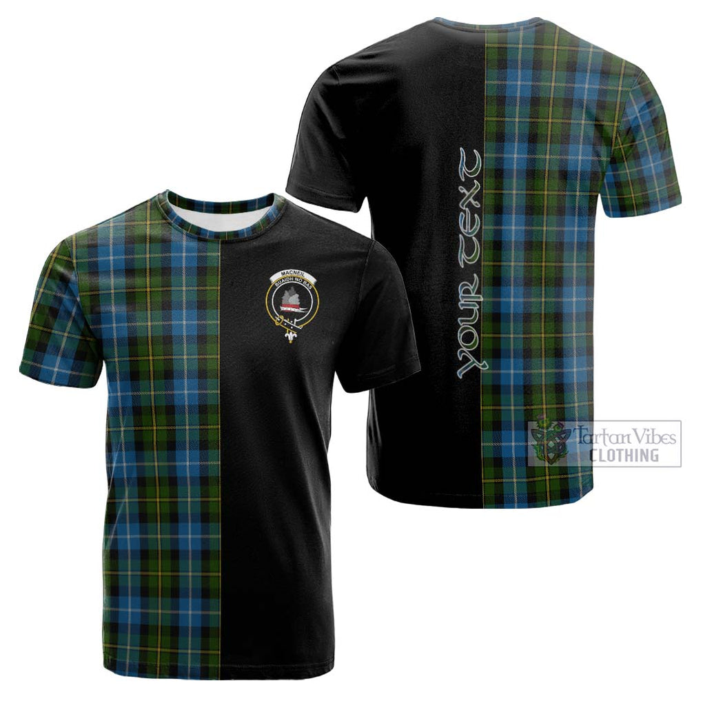 Tartan Vibes Clothing MacNeil of Barra Tartan Cotton T-shirt with Family Crest and Half Of Me Style