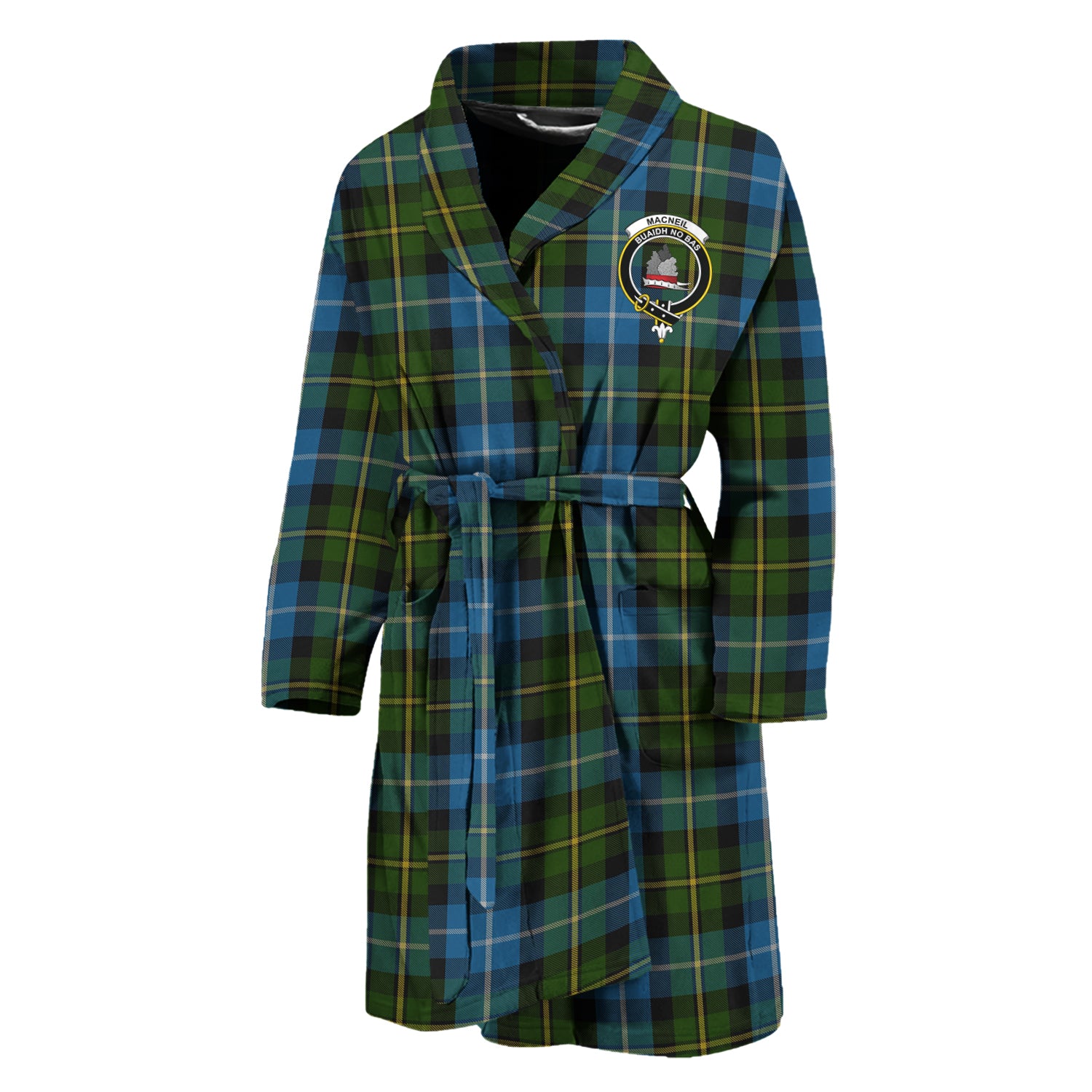 MacNeil of Barra Tartan Bathrobe with Family Crest Unisex M - Tartan Vibes Clothing