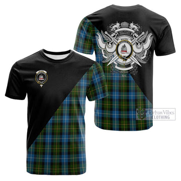 MacNeil of Barra Tartan Cotton T-shirt with Family Crest and Military Logo Style