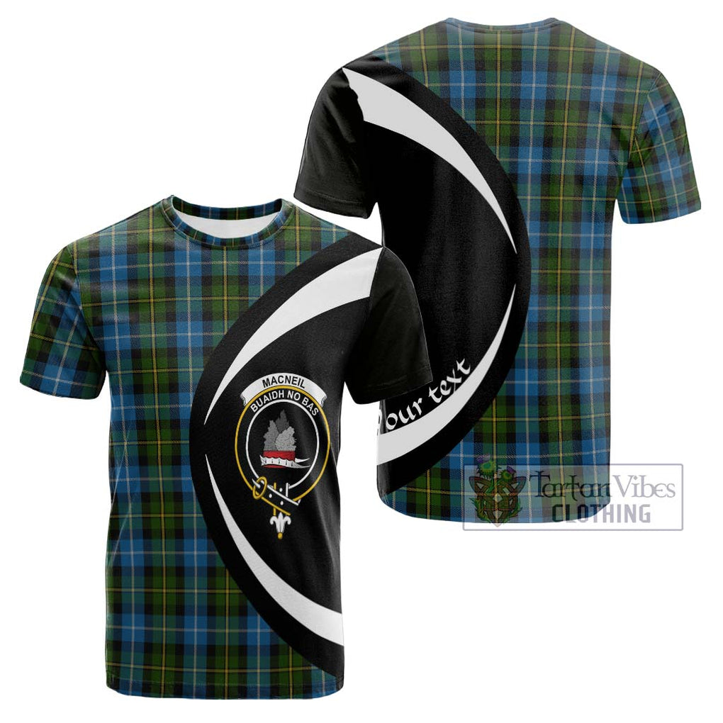 Tartan Vibes Clothing MacNeil of Barra Tartan Cotton T-shirt with Family Crest Circle Style