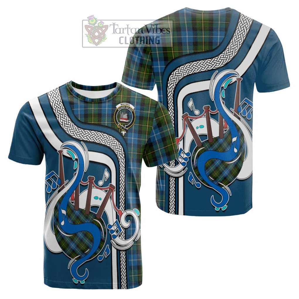 Tartan Vibes Clothing MacNeil of Barra Tartan Cotton T-shirt with Epic Bagpipe Style