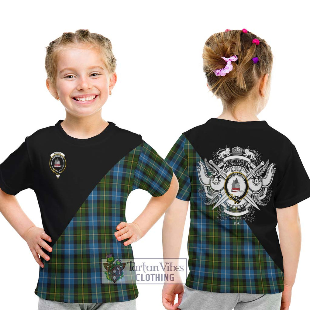 MacNeil of Barra Tartan Kid T-Shirt with Family Crest and Military Logo Style - Tartanvibesclothing Shop