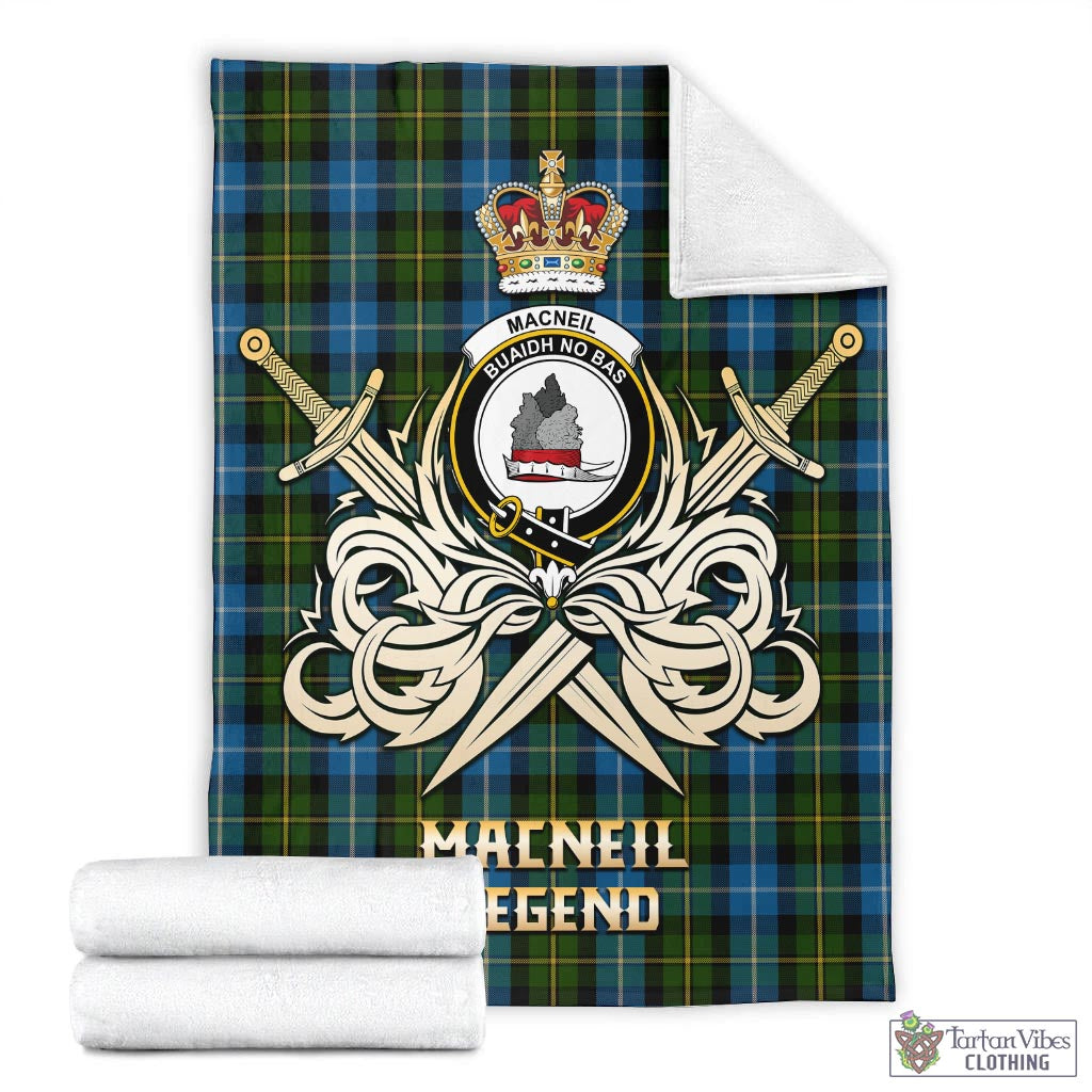 Tartan Vibes Clothing MacNeil of Barra Tartan Blanket with Clan Crest and the Golden Sword of Courageous Legacy