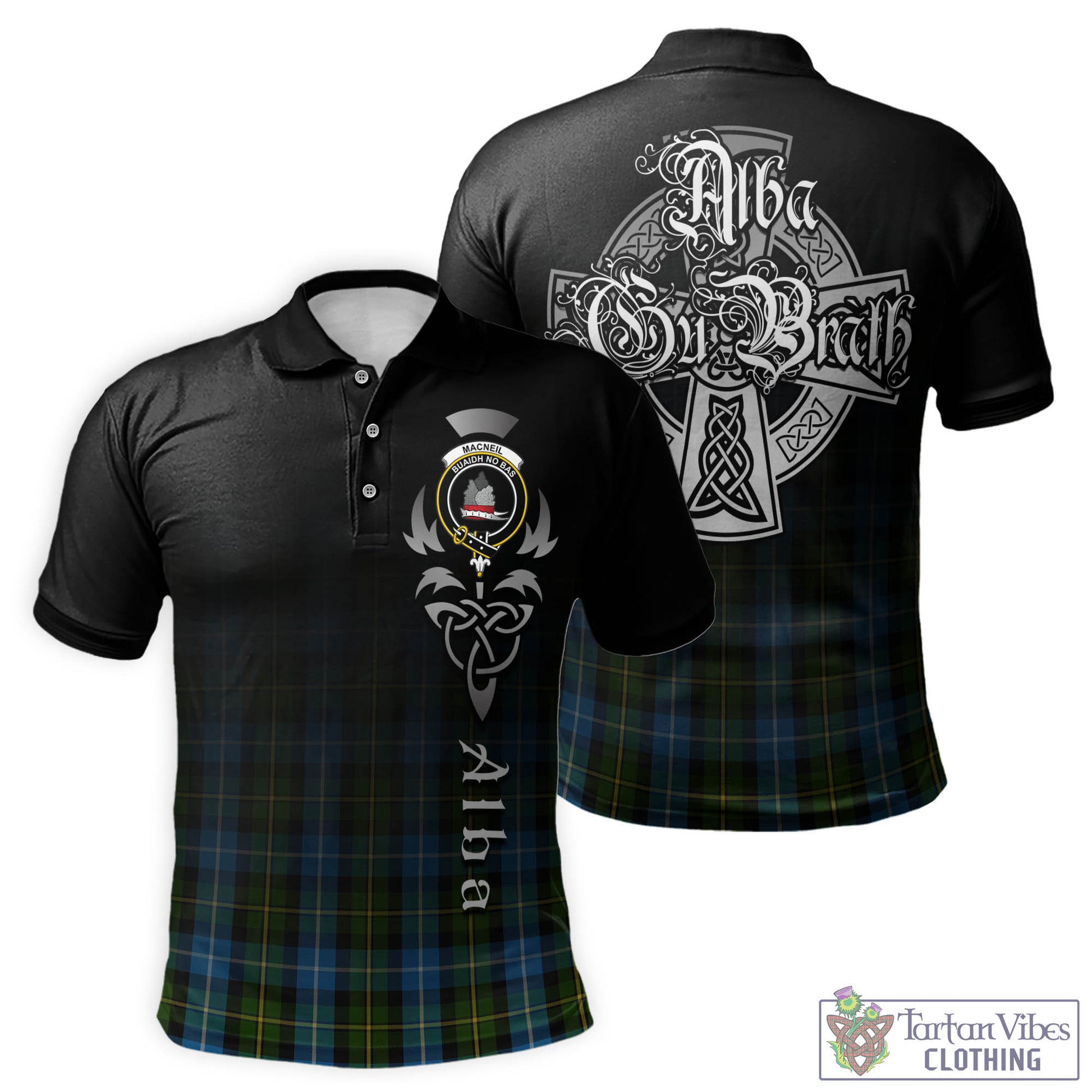 Tartan Vibes Clothing MacNeil of Barra Tartan Polo Shirt Featuring Alba Gu Brath Family Crest Celtic Inspired