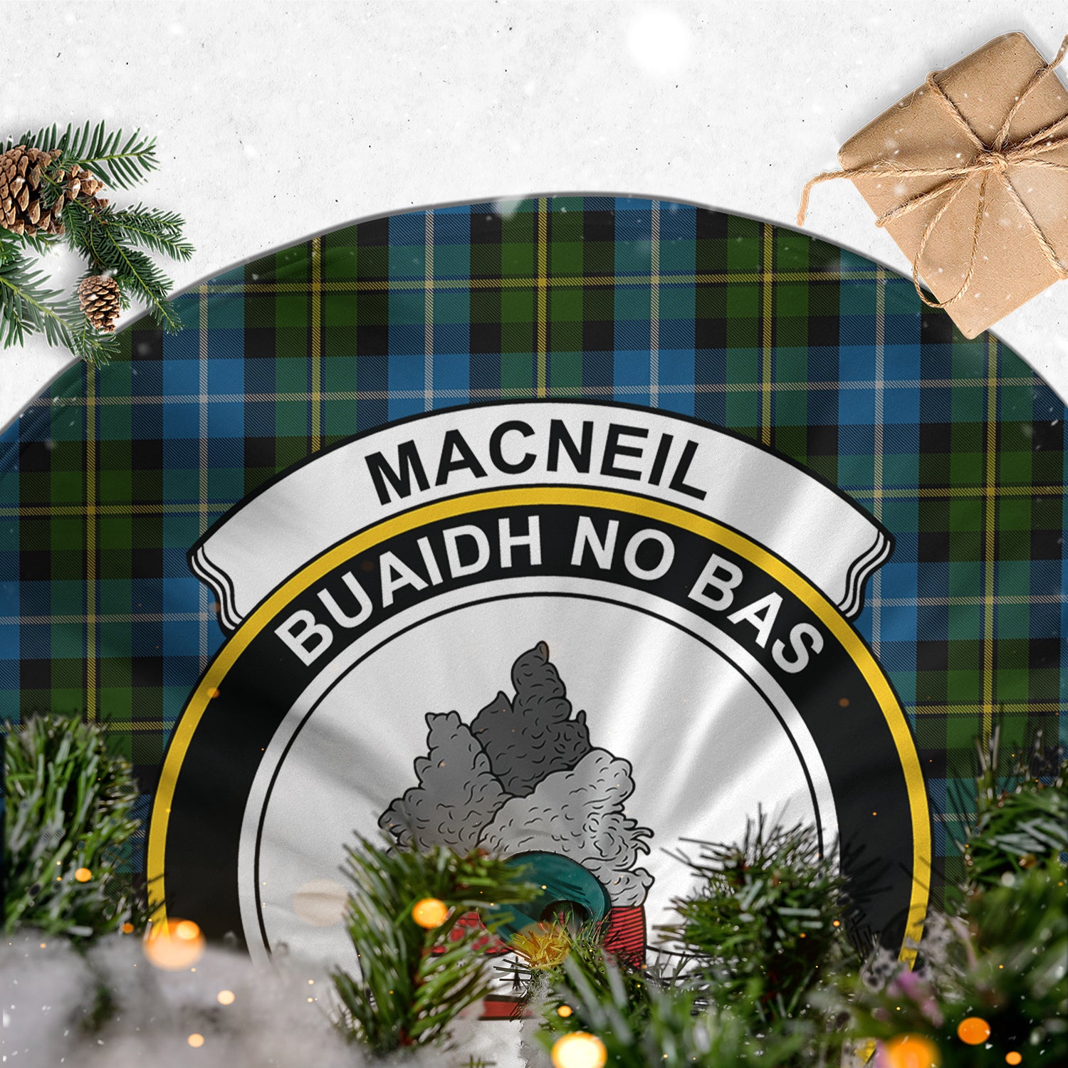 MacNeil of Barra Tartan Christmas Tree Skirt with Family Crest - Tartanvibesclothing