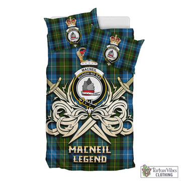 MacNeil of Barra Tartan Bedding Set with Clan Crest and the Golden Sword of Courageous Legacy