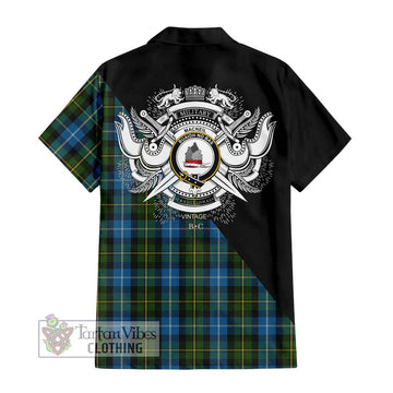 MacNeil of Barra Tartan Short Sleeve Button Shirt with Family Crest and Military Logo Style