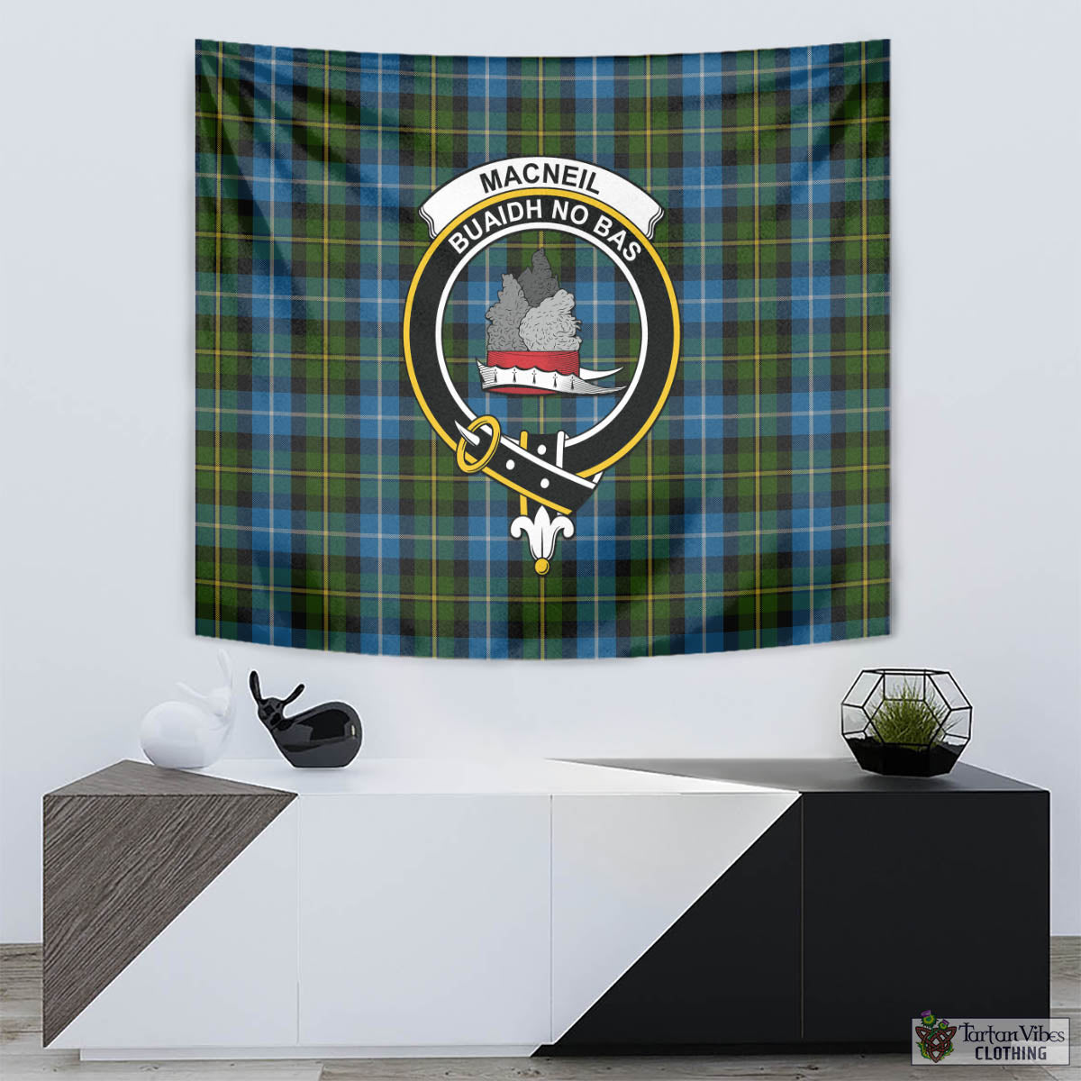 Tartan Vibes Clothing MacNeil of Barra Tartan Tapestry Wall Hanging and Home Decor for Room with Family Crest