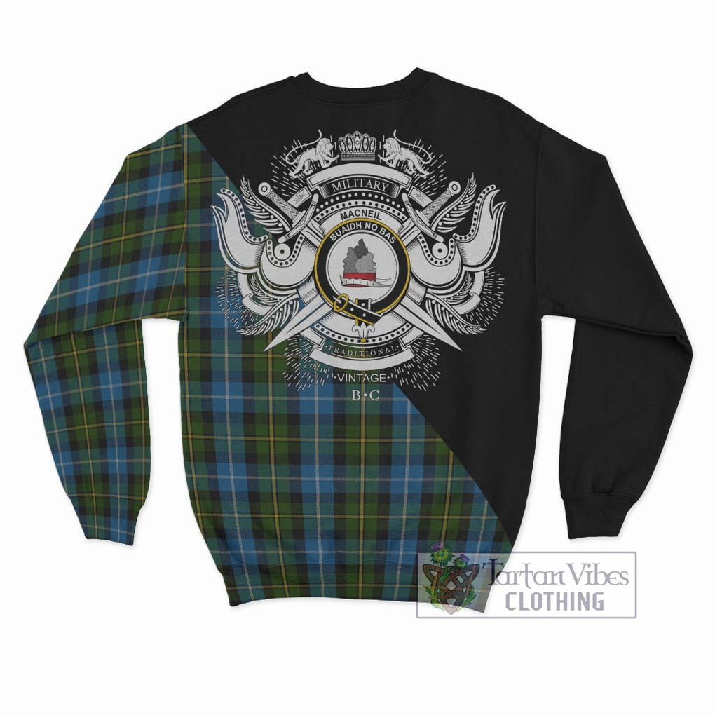 MacNeil of Barra Tartan Sweatshirt with Family Crest and Military Logo Style - Tartanvibesclothing Shop