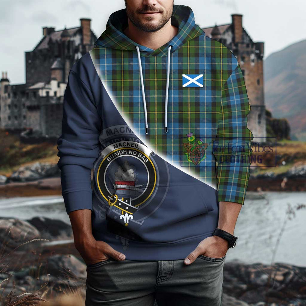 MacNeil of Barra Tartan Hoodie with Personalised National Flag and Family Crest Half Style - Tartanvibesclothing Shop